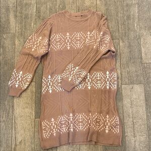 Women's Patterned Sweater Dress - Brown and White